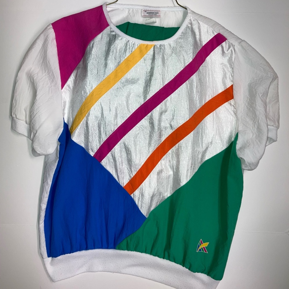 The American Collection vintage 80 Nylon Colorblock Style T Shirt + Pants Set